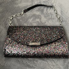 Charming Charlie Women's Black Glitter Clutch Purse W Removable Shoulder Chain.