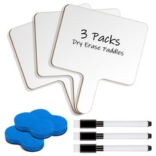 3 Pack Dry Erase Paddles, Double Sided White Boards, 3 Markers, 3 Erasers