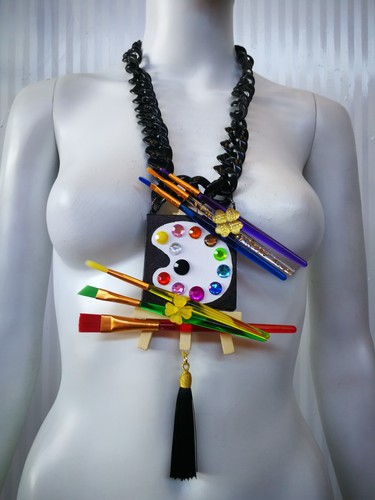 Jewelry Sculpture Pendant Painter Artist Palette Necklace Avant-garde Chunky Bib - Picture 7 of 24