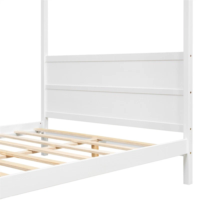 Queen Size Canopy Bed with Headboard and Footboard,Slat Support Leg,White - Image 3 of 4