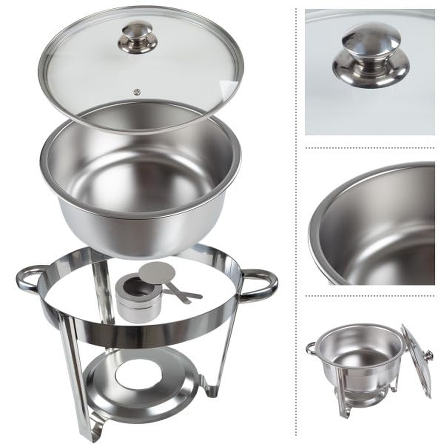 Round 7.5 QT Chafing Dish Buffet Set - Includes Water Pan, Food Pan, Fuel Hol...