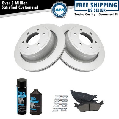 Brake Coated Rotor & Premium Ceramic Pad Rear Kit w/Fluids for F150 Truck