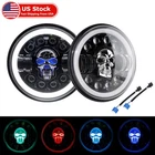 2x 7" inch Round RGB Skull LED Headlights Halo DRL For Jeep Wrangler JK LJ TJ CJ