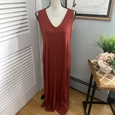 ESE O ESE Womens Dress Large Brown Maxi Shift Jersey Knit Lagenlook Minimalist