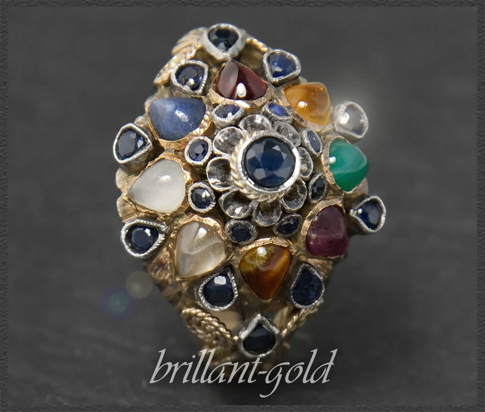 Antiker Edelstein Damen Cocktail Ring, 14K (585) Gold & Silber, Antik um 1880 - Bild 2 von 4