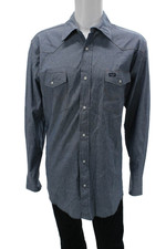 Wrangler Mens Cotton Collared Long Sleeve Button-Down Shirt Blue Size XL