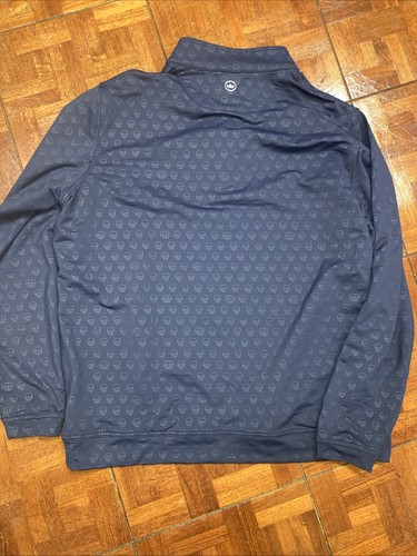 Peter Millar Golf Pullover Crown Sport Seeing Double Print 1/4 Zip XL Blue - Picture 4 of 5
