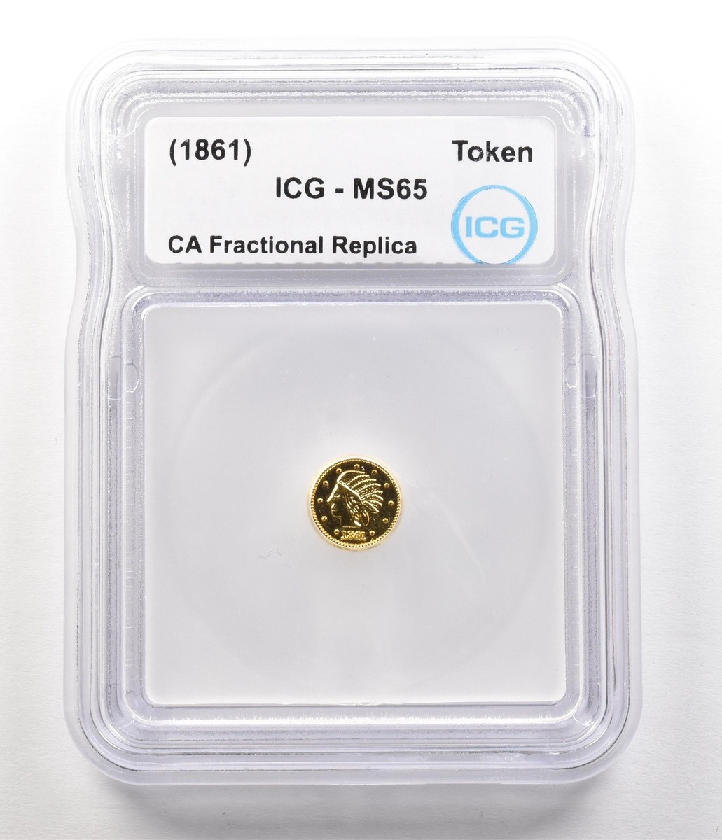 1861) California Fractional Gold Token Indian Head 1/4 Dollar MS65