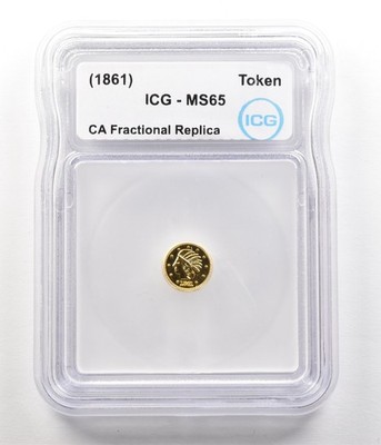 1861) California Fractional Gold Token Indian Head 1/4 Dollar MS65