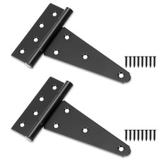 6 Inch T-Strap Gate Hinges, Heavy Duty Black Barn Door Hinges, 2 Pack