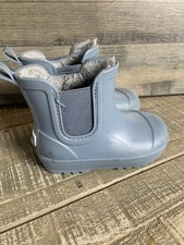 Bearpaw Rain Winter Boots Girls Size 5 Fur Lined Short Blue Gray Rubber