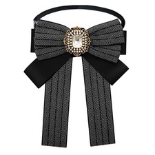 Adjustable Pre Tied Bow Tie Women Girl Ribbon Rhinestone Uniform Party Bowtie