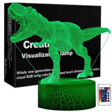 3D Illusion Dinosaur Night Light LED Table Lamp with Touch Sensor and 7 Colo...