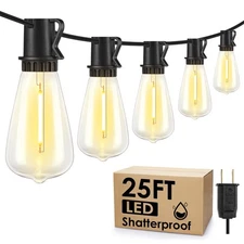 25FT Outdoor String Lights, Patio Lights with 10+1 LED Dimmable Waterproof Sh...