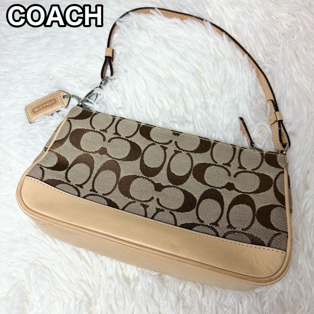 Buy Coach Signature Demi mini Pouch Hand Bag Canvas Leather Beige