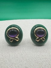 Kylo (Kai Yin Lo)  Sterling Amethyst Cabochon Omega Pierced earrings