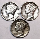 (3) Mercury Dimes - 1937P 1938P 1941P - VF/XF - #0808ED - FREE SHIPPING