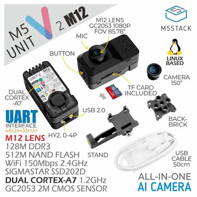 M5Stack Official M5Stack Unitv2 M12 Version with Cameras