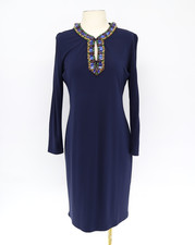 Tory Burch Sabina Long Sleeve Embellished Jersey Midi Sheath Dress Sz M