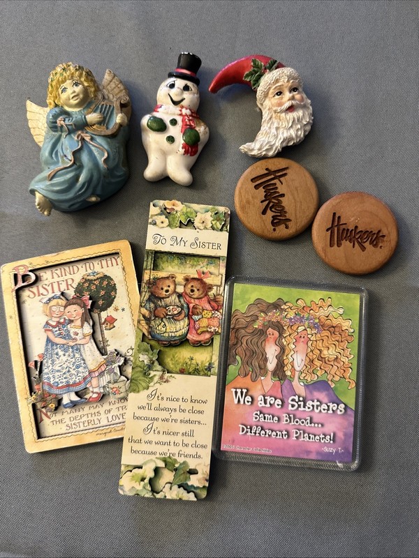 Lot 8 Vintage Refrigerator Magnets. Sisters, Angel, Snowman, Huskers, Santa