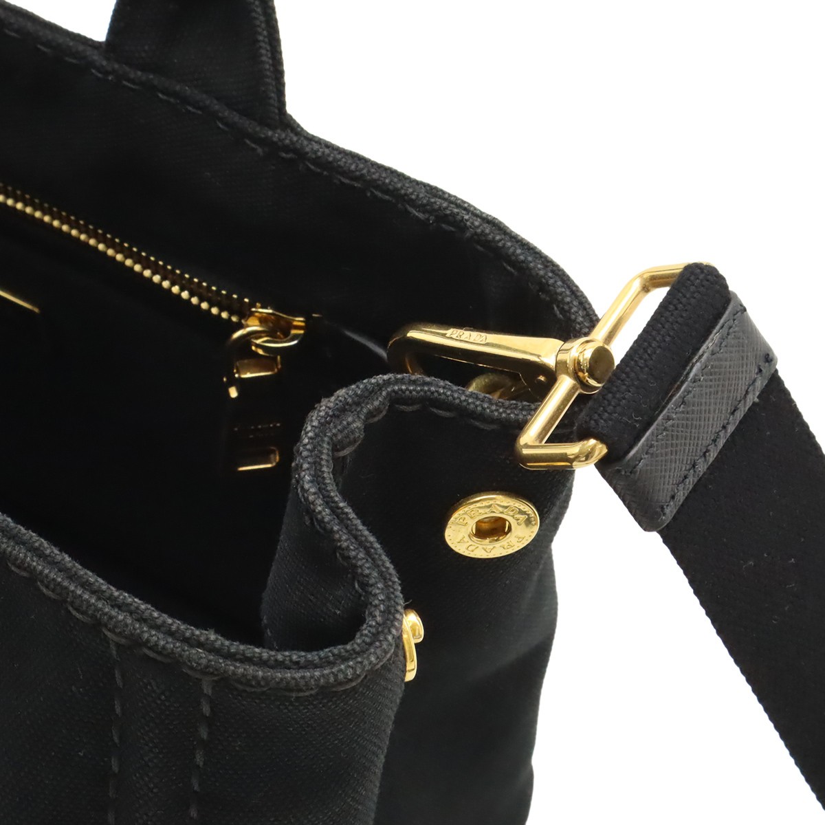 PRADA Canapa Tote Bag 2WAY Shoulder Bag Crossbody Canvas NERO Black Gold Hardwar thumbnail 6