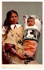 Native American Proud Mother With Baby Papoose WY 1903 Studio Photo Postcard AG9