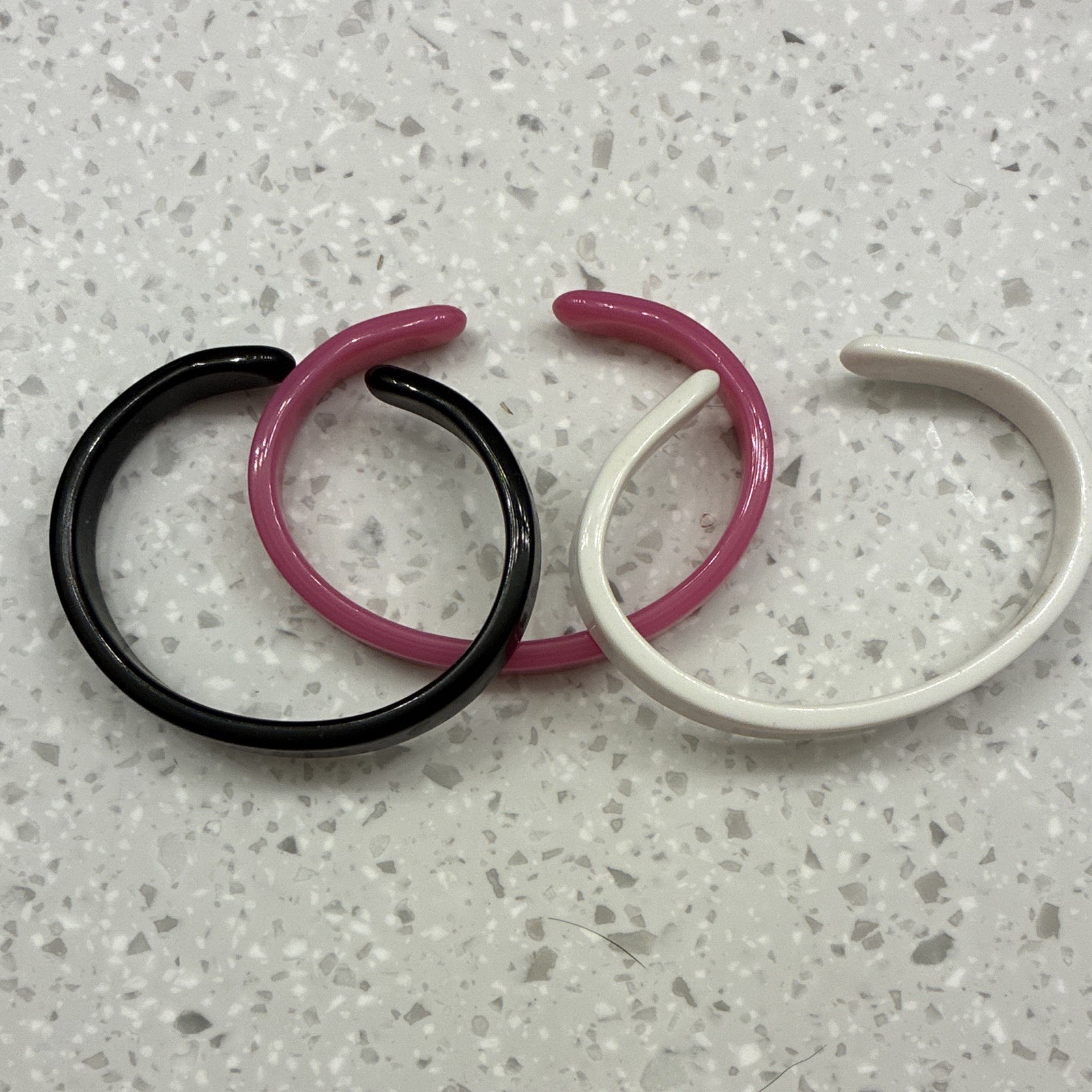 Stackable Plastic Cuff Bangle Bracelets Set of 3 Black White Pink