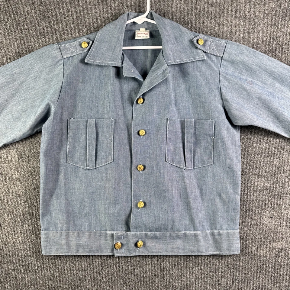 De Colección Años 70 Billy The Kid Azul Cambray Denim Ropa de Trabajo Chaqueta Charreteras Juveniles 18 Foto 3 de 4