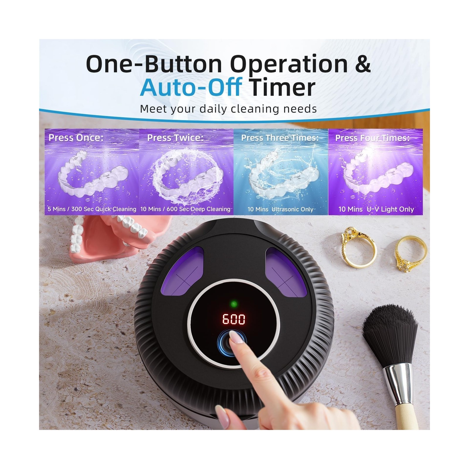 Ultrasonic Retainer Cleaner, 45kHz Retainer Cleaner Machine for Dentures, Mou...