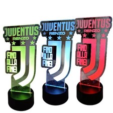Lampada LED Juventus Personalizzata con Nome – Plexiglass Inciso, 7 Colori RGB,
