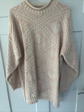 Vintage Women's M Pretty Pink White Heavier Knit Long Sweater Cotton Blend
