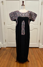 XL San Antonino Maxi Dress, Oaxaca Mexican dress. hand Embroidered. Silk Threads