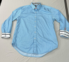 Robert Graham Shirt Mens XL Blue Striped Flip Cuff Button Up Long Sleeve Cotton