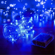 1 Pack 16.4ft Battery Operated String Lights with Timer, Blue with Synchroniz...