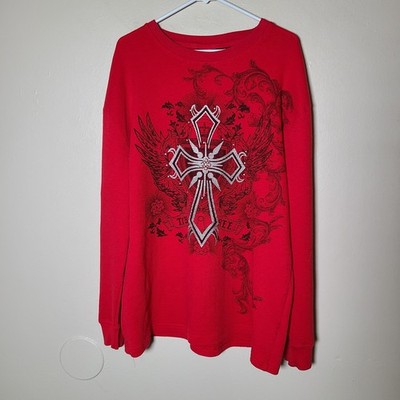 Vintage Old Skool 2XL Red Longsleeve Waffle Shirt Y2K Hip Hop Affliction Style