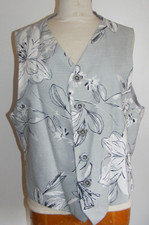 Vintage waistcoat grey linen floral pattern for wedding, special event chest 42"
