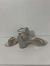 Nina Women  s Silver Glitter Ankle Strap Block Heel Sandals Size 9M