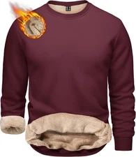 TACVASEN Men's Crewneck Sweatshirt Warm Sherpa Lined Thermal Small, Wine Red 
