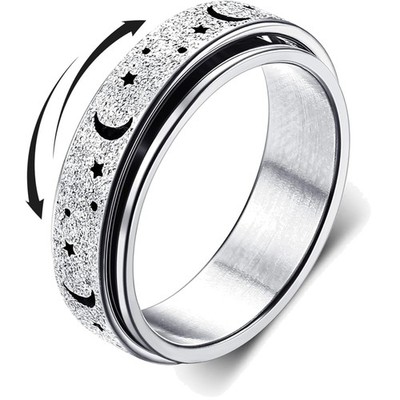 Fidget Ring Edelstahl Stresslindernd Silber Anti-Angst Spin Ringe Damen Herre...