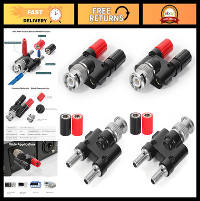 BNC Male to Dual Banana Female Jack Socket Splitter Adapter - 4 Pack for RF Coax