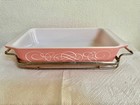 Vintage Pyrex Pink Scroll 575 B Space Saver Baking Dish, 2 Qt, with metal cradle — photo 1