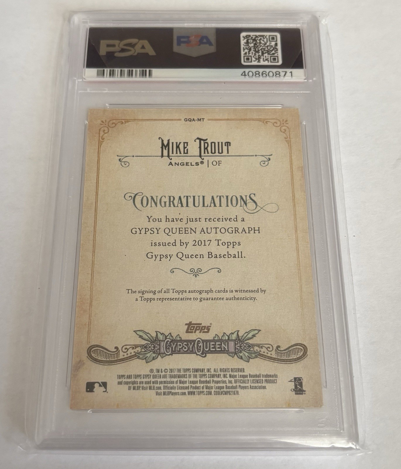Mike Trout 2017 Topps Gypsy Queen Auto PSA 10 Pop 5! view 2