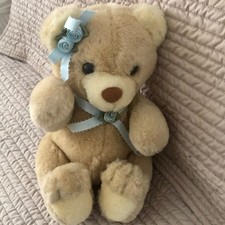 Vitg 1987 Dankin Teddy Bear 9  Brown Blue Ribbon Roses Fun Farm Plush Retired