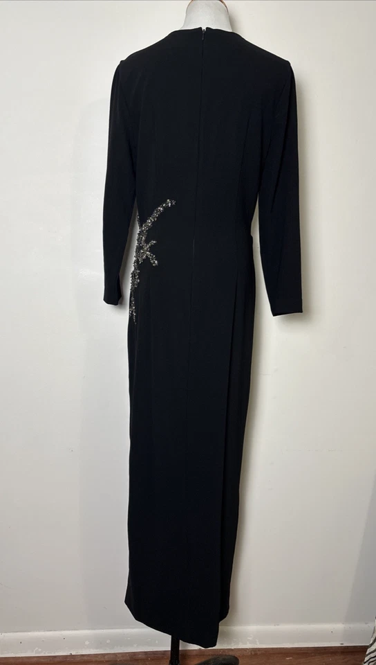 David Meister Beaded Formal Maxi Dress Sz 10 Wrap Style Evening Elegant Wedding - Image 3 of 4