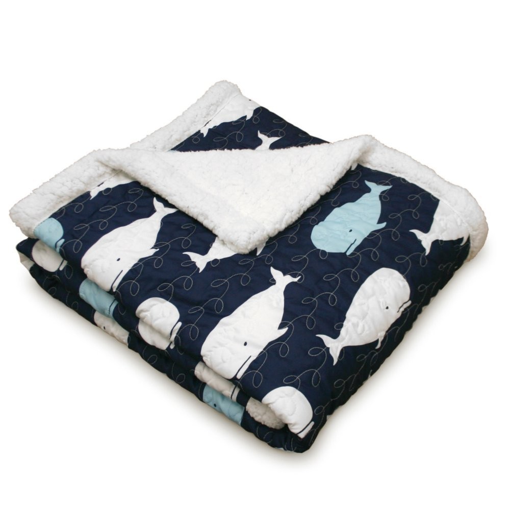 Whale Print Reversible Sherpa Blanket 60x50 Soft Cozy Ocean Animal Throw