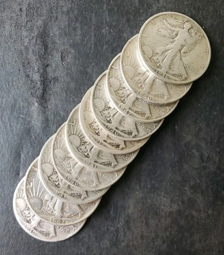 Lot of 10 50c Walking Liberty Silver Half Dollars