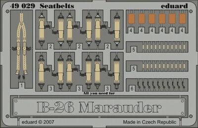 Eduard Accessories 49029 - 1:48 B-26 Marauder Seatbelts Für Revell/Monogram Baus