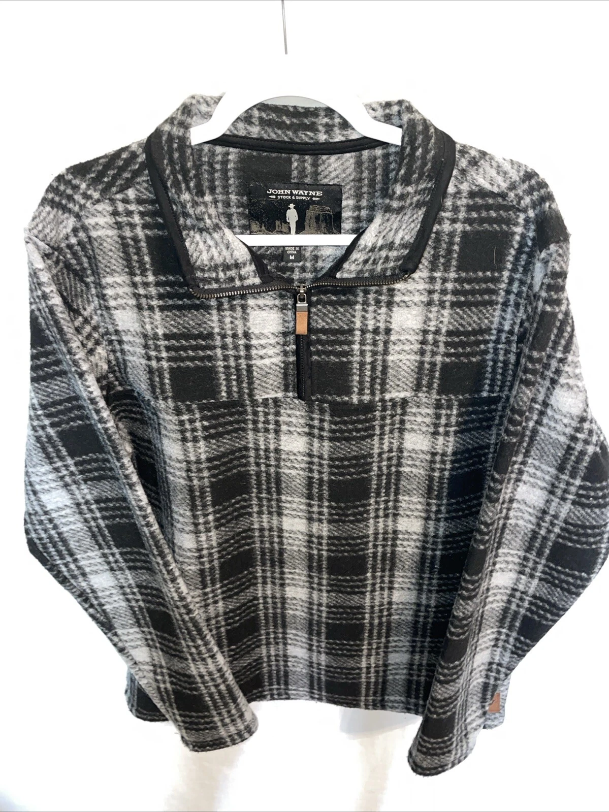 John Wayne Work Sweater Mens Size Medium Gray Plaid Rugged Workwear Outdoors