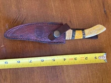 Chipaway Cutlery straight blade with brown leather sheath with patina.