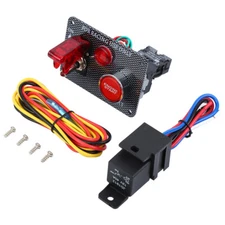 Carbon Ignition Button Switch Panel Engine Start Push LED 12V Toggle Racing Car